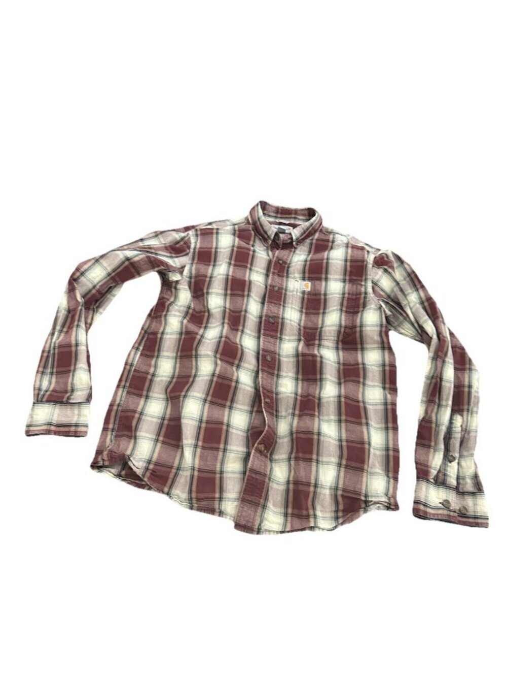 Carhartt Men's Relaxed Fit Long Sleeve Rust Red Plaid Shirt Medium